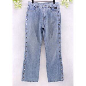 Harley Davidson VTG Women's Denim Snap Rivet Side Biker Jeans Blue Sz 33
